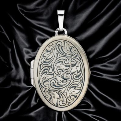 Medaillon oval für 2 Fotos 925 Sterling Silber matt Anhänger zum Öffnen