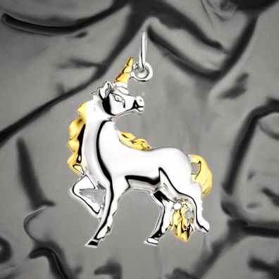 Anhänger Einhorn 925 Sterling Silber bicolor Silberanhänger Einhornanhänger