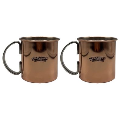 Grasovka Bisongrass Vodka Moscow Mule Becher 2er Set – kupferfarbene Cocktailbe