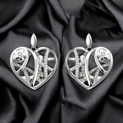 Ohrhänger Herz/Blumen 925 Sterling Silber 70 Zirkonia Ohrringe