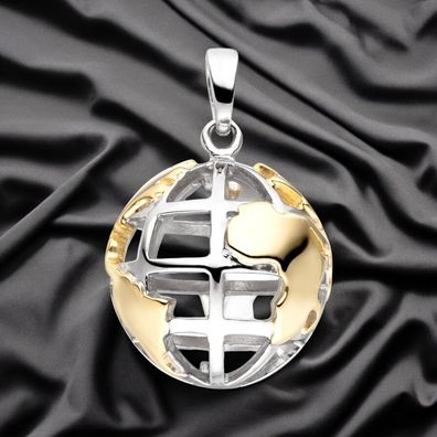 Anhänger Weltkugel 925 Sterling Silber bicolor vergoldet