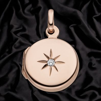 Medaillon rund 925 Silber rotgold vergoldet 1 Zirkonia