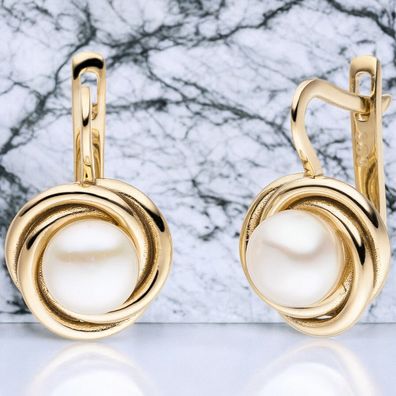 Ohrhänger 333 Gold Gelbgold 2 Süßwasser Perlen Ohrringe Boutons