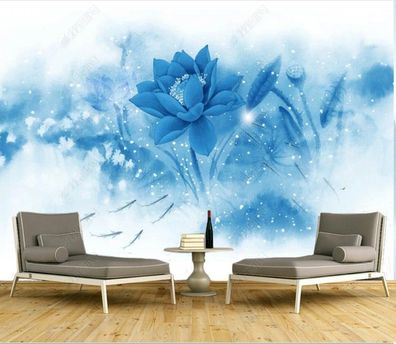 Vlies Fototapete Wandtapete Wandbilder Moderne Stil Blaue Tinte Lotus 9573
