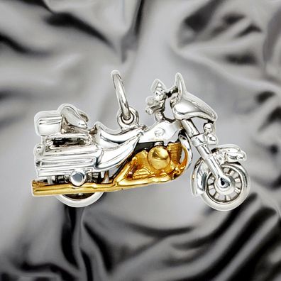 Anhänger Motorrad 925 Sterling Silber rhodiniert bicolor vergoldet