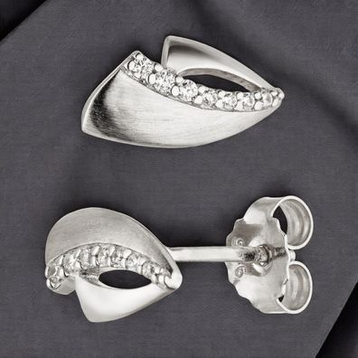 Ohrstecker 925 Sterling Silber matt 14 Zirkonia Ohrringe Silberohrringe