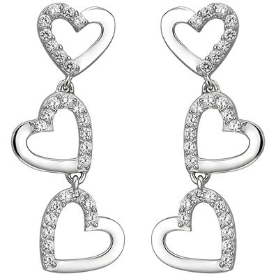 Ohrhänger Herzen 925 Silber 52 Zirkonia Ohrringe