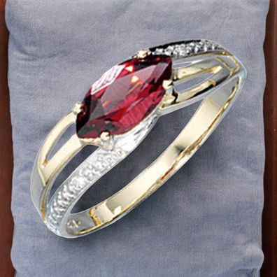 Damen Ring 585 Gold Gelbgold bicolor 1 Granat rot 2 Diamanten Brillanten