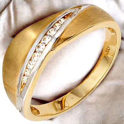 Damen Ring 333 Gold Gelbgold bicolor mattiert 9 Zirkonia Goldring