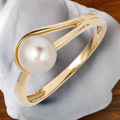 Damen Ring 585 Gold Gelbgold 1 Süßwasser Perle Goldring Perlenring