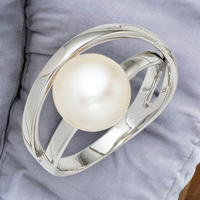 Damen Ring 925 Sterling Silber rhodiniert 1 Süßwasser Perle Perlenring