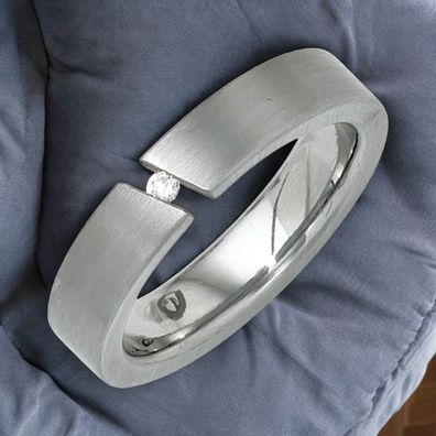 Damen Ring Edelstahl mattiert 1 Diamant Brillant 0,03ct