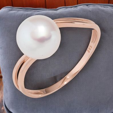 Damen Ring 585 Gold Rotgold 1 Süßwasser Perle Goldring Perlenring