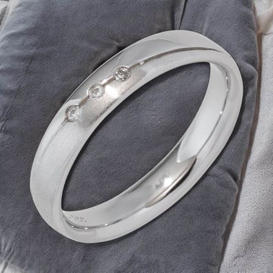 Partner Ring 925 Sterling Silber rhodiniert mattiert 3 Zirkonia Silberring