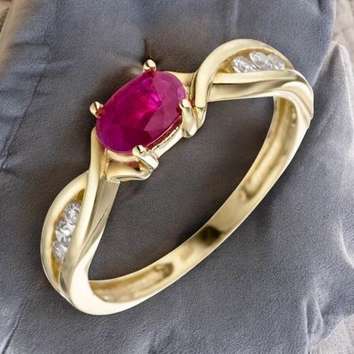 Damen Ring 333 Gold Gelbgold 1 Rubin rot 6 Zirkonia Goldring Rubinring