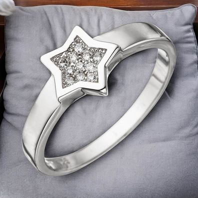 Damen Ring Stern 925 Sterling Silber mit Zirkonia Silberring