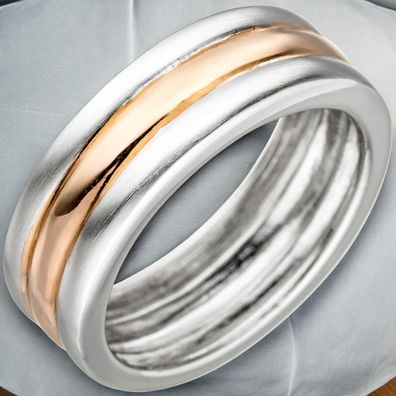 Damen Ring 925 Sterling Silber bicolor vergoldet teil matt
