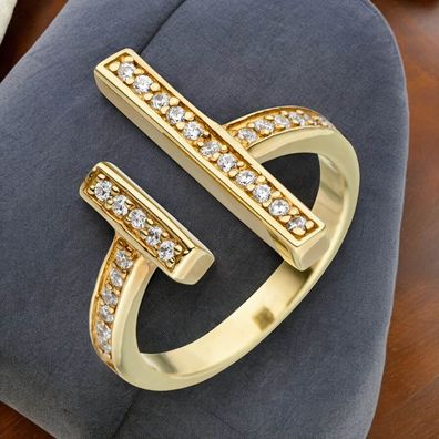 Damen Ring offen 925 Sterling Silber gold vergoldet 30 Zirkonia