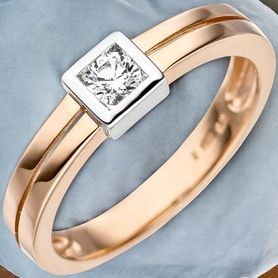 Damen Ring 375 Gold Rotgold bicolor 1 Zirkonia Goldring