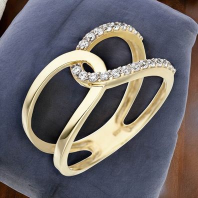 Damen Ring 2-reihig 375 Gold Gelbgold 22 Zirkonia Goldring