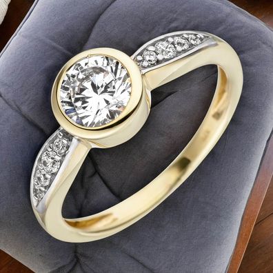 Damen Ring 375 Gold Gelbgold bicolor 9 Zirkonia Goldring