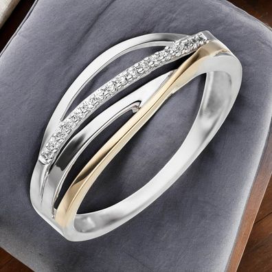 Damen Ring 333 Gold Weißgold Gelbgold bicolor 17 Zirkonia Goldring