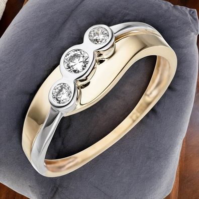 Damen Ring 333 Gold Gelbgold Weißgold bicolor 3 Zirkonia Goldring