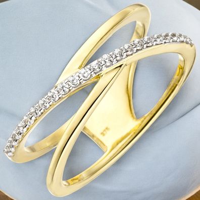 Damen Ring 2-reihig 375 Gold Gelbgold 24 Zirkonia Goldring