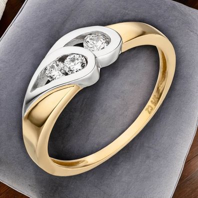 Damen Ring 375 Gold Gelbgold bicolor 3 Zirkonia Goldring