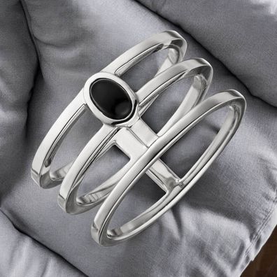 Damen Ring 3-reihig breit 925 Sterling Silber 1 Onyx Silberring Onyxring