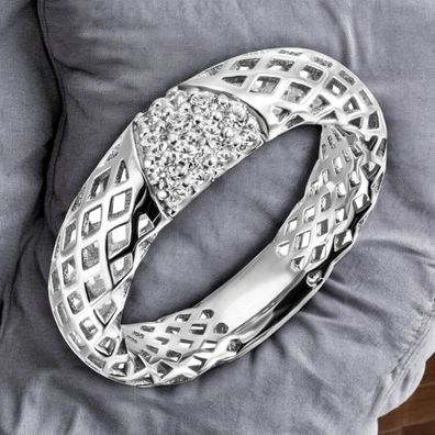 Damen Ring 925 Sterling Silber 14 Zirkonia Silberring