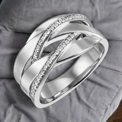 Damen Ring breit 925 Sterling Silber 34 Zirkonia Silberring