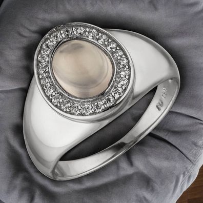 Damen Ring 925 Sterling Silber 1 Rosenquarz 22 Zirkonia Silberring