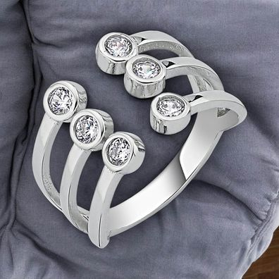 Damen Ring offen 925 Sterling Silber 6 Zirkonia Silberring