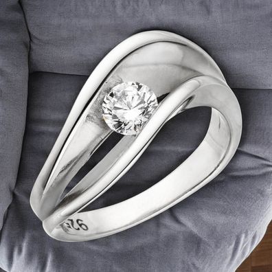 Damen Ring 925 Sterling Silber 1 Zirkonia Silberring