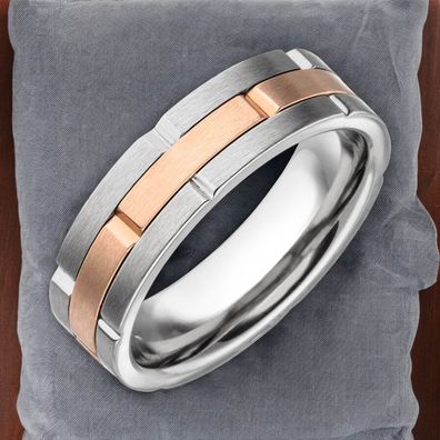 Herren Ring Edelstahl mattiert in Bicolor-Optik
