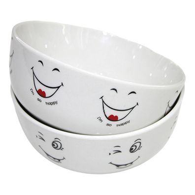 6er Müslischalen Keramik mit Smiley-Gesicht Dessertschale Snackschale Schüssel