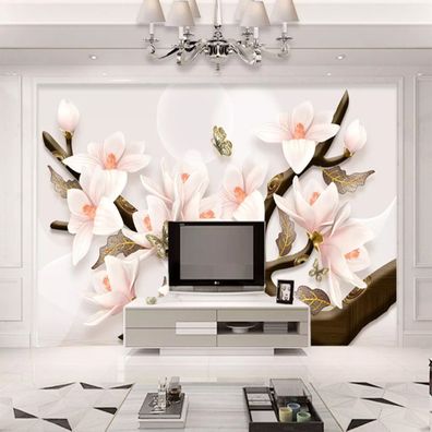 Vlies Fototapete Wandtapete Wandbilder 3D Magnolienblüten und Vögeln 9665