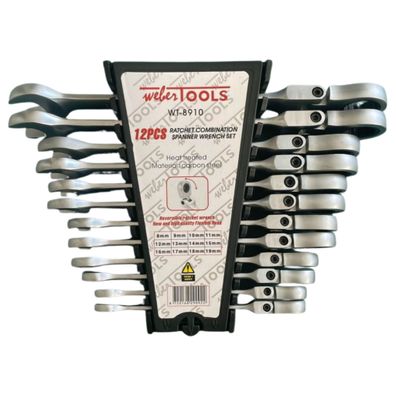 Ringratschen Schlüssel Set 12 teilig mit Gelenkkopf aus Chrom Vanadium Stahl
