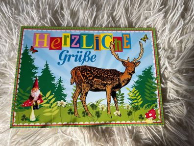 Postkarte * Herzliche Grüße * 8129-35A Reh Pilz Zwerg - Karte