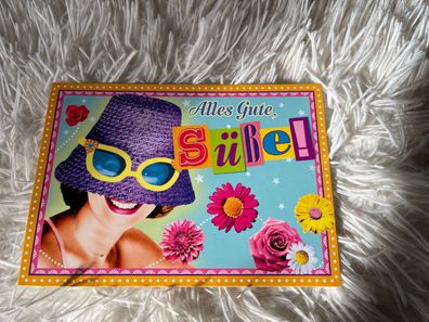 Fräulein Blümchen Postkarte, Alles Gute Süße!