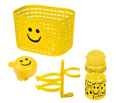 Ventura Kunstsoff Kinder Korb Set Gesicht gelb inkl. Klingel Trinkflasche 300 ml