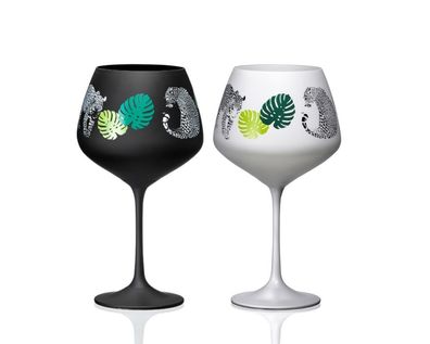 Gin & Tonic Jungle Kristallglas 580 ml in schwarz und weiß 2er Set Bohemia