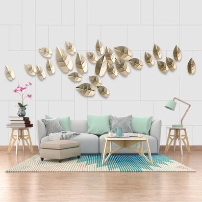 Vlies Fototapete Wandtapete Wandbilder 3D Relief Goldenem Blattmuster 9704