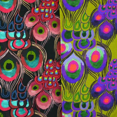 Jersey mit Pfauenfedern Art Deco „Peacock Leaves“ 2 Farbstellungen 50 x 150 cm ?