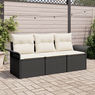 vidaXL 3-teiliges Garten Sofa Set mit Kissen Schwarz Poly Rattan