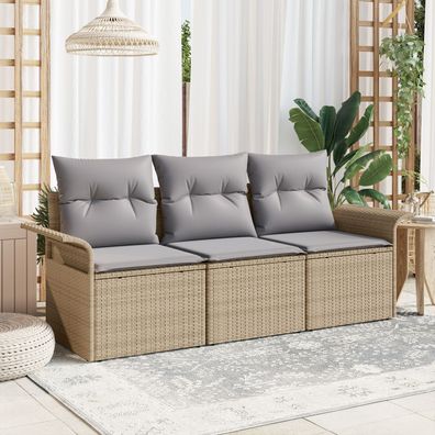 vidaXL 3-teiliges Garten-Sofa-Set mit Kissen in Beige aus Poly Rattan