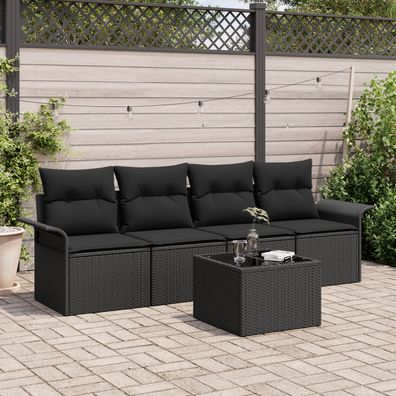 vidaXL 5-teilige Garten Sofa Set mit Kissen Schwarz Poly Rattan