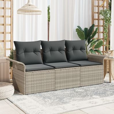 vidaXL 3-teiliges Garten Sofa Set mit Kissen Hellgrau Poly Rattan