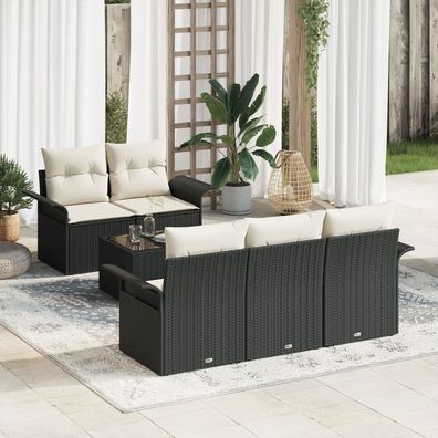 vidaXL 6-teilige Garten-Sofa-Gruppe mit Kissen Schwarz Poly-Rattan